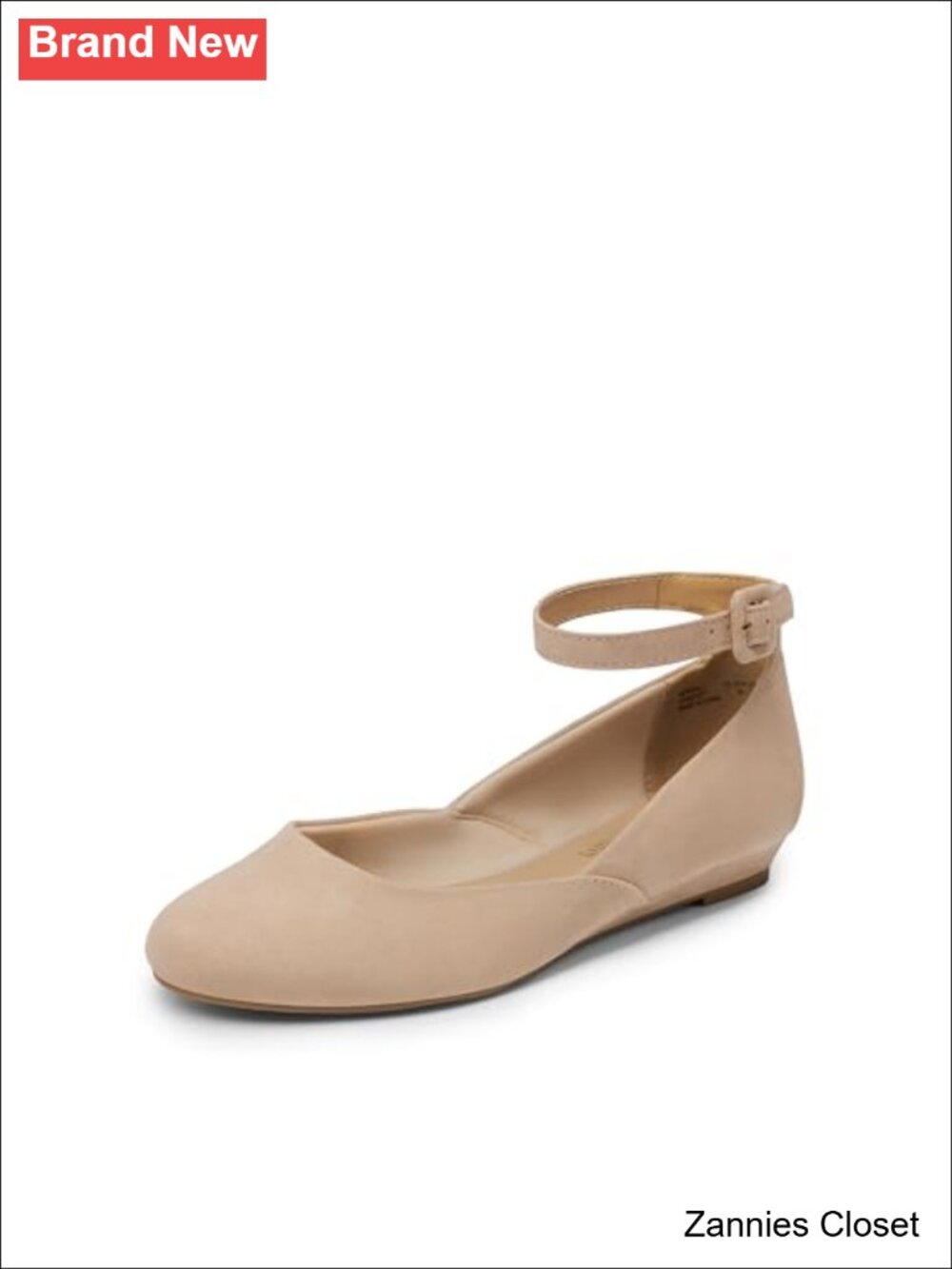 โจ DREAM PAIRS Round Toe Ballet Low Wedge Dress Flats with Ankle Strap & Buckle
